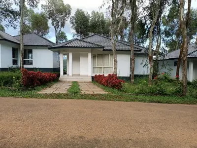 a white house with trees and a driveway at Spicy Nest Resort in Pinangode