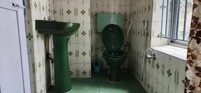 a bathroom with a green toilet and a sink at Heath Cote in Ooty
