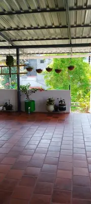 an empty patio with potted plants on the wall at Karimbummel House- A room with spacious Balcony in Mysore
