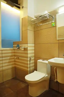 a bathroom with a toilet and a sink at AROMA INN in Kalpetta