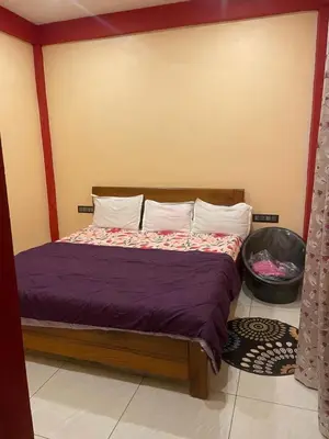 a bedroom with a bed with purple sheets and white pillows at Four Seasons Homestay single room in Madikeri
