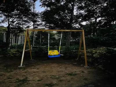 a swing set in front of a fence at KURUVA SHORELINE WAYANAD in Chekadi
