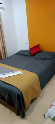 a bedroom with a bed with a red pillow at JJ HOLIDAY HOMES WAYANAD in Kalpetta