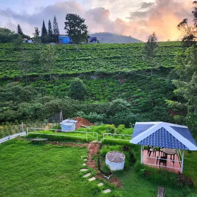 an overhead view of a gazebo in a field at Cloud & Mist Inn-Whole Villa Stay with Mountain Views in Kotagiri, Near Ooty in Kotagiri