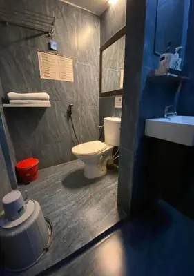 a bathroom with a toilet and a sink at Joys Stay in Trichūr