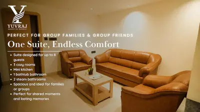 a flyer for a furniture store with two couches and a table at Yuvraj Le: Royale in Mysore