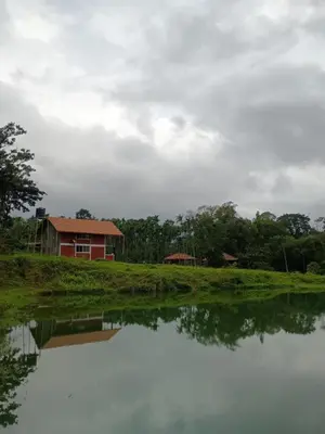 a house next to a body of water at Nature Spot Cottages Coorg in Kurchi