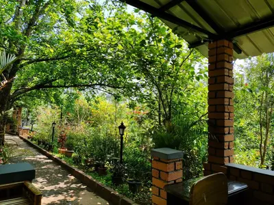 a garden with a pavilion with trees and plants at Silver Spruce 2BHK Entire Floor Kotagiri in Kotagiri