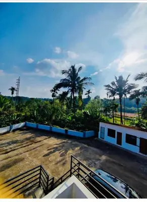 a view from the roof of a building with palm trees at Streaming Valley Independent Coffee Estate Stay in Madikeri