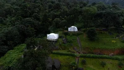 two tents on top of a hill with trees at Nexstay Karimb Resorts in Vallikavungal