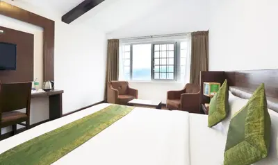 a hotel room with a bed and a window at Treebo Skydale Inn & Suites With Mountain View in Ooty