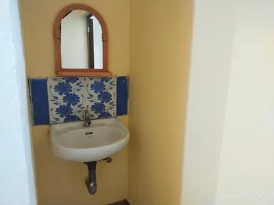 a bathroom with a sink and a mirror at Rest House @ Merlys Fruit Garden in Thattakād