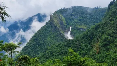 a mountain covered in mist and clouds with trees at Valley View Avenue in Meppādi