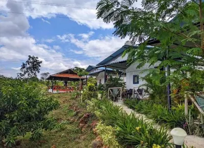 a house with a garden in front of it at Wilderness Jungle Camp in Malavalli