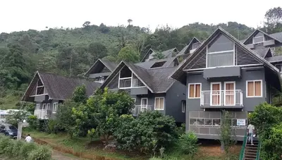 a row of houses on a hill with trees at Rains Valley Resort By Teal Luxury Stays in Viripara