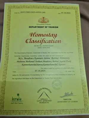 a document for the department of tourism honoraryclassification at Meadows Serene Retreat in Kannur
