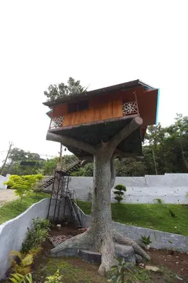 a tree house sitting on top of a tree at Karingens Resort in Malayāttūr
