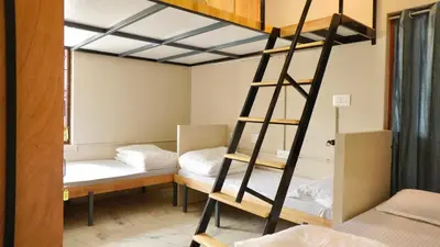 a room with two bunk beds and a ladder at Roambay - Gokulam in Mysore