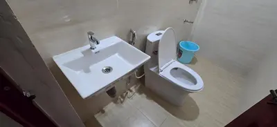 a bathroom with a white sink and a toilet at PPH Living Arvind Inn in Coimbatore