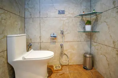 a bathroom with a toilet and a shower at Hotel Yathin in Mysore