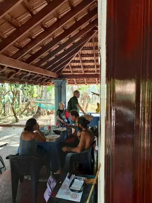 a group of people sitting at tables in a restaurant at Perch Next door in Kannur