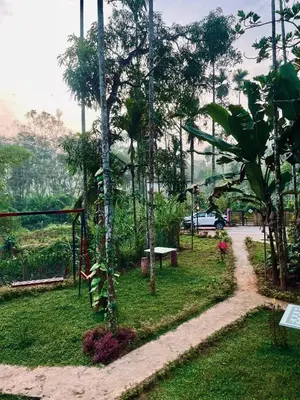 a path through a park with trees and grass at Josh Holidays Wayanad in Vaduvanchal