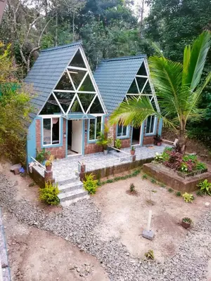 a house with a palm tree in front of it at LAKSHMI NIKUNj Estate Stay in Madikeri
