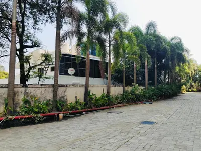 a row of palm trees next to a building at 3 Bedroom River view apartment in Aluva, near Cochin Airport in Alwaye