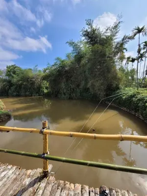 a river with a fence in front of it at The Forest Temple in Kaniyāmbetta