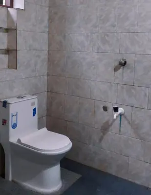 a bathroom with a toilet and a tiled wall at JoeAnn Villa in Kalpetta