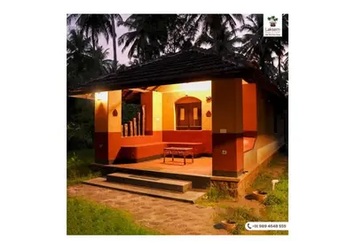 a model of a house with a bench in it at Down to Earth Farmstay by LAKSEM in Anaimalai
