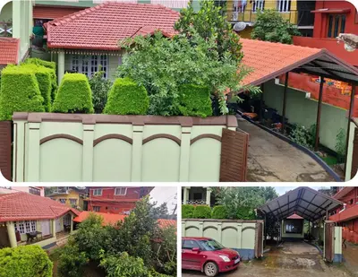 a collage of three pictures of a house at MAYUR Home Stay in Suntikoppa