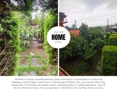 a collage of two pictures of a homestay sign at MAYUR Home Stay in Suntikoppa