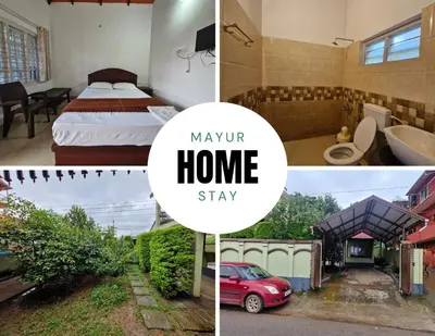 a collage of photos of a hotel room at MAYUR Home Stay in Suntikoppa