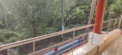 a person sitting on a balcony looking out at the forest at Home in kannur in Kannur