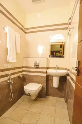 a bathroom with a toilet and a sink at Tour Way Nadavayal Inn in Kenichira