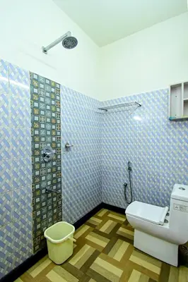 a bathroom with a toilet and a shower at San WAYANAD HOMESTAY AND SERVICE VILLA in Sultan Bathery