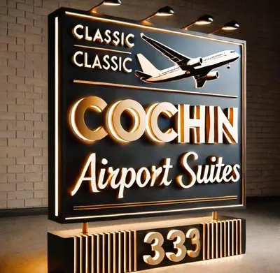 a sign for an airplane airport on a wall at Classic Cochin Airport Hotel in Nedumbassery