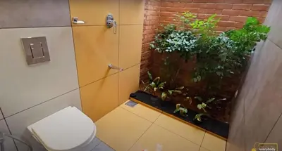 a bathroom with a toilet and a planter with plants at Solace Villa 2BHK AC in Kakkayam