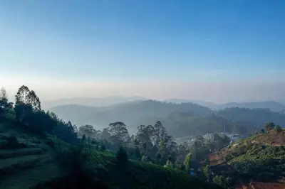 a view of a valley with mountains and trees at Paradise Point Ooty in Ooty