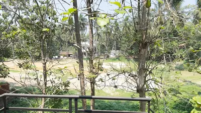 a view of a park with trees and a bench at CozyHaven in Quilāndi