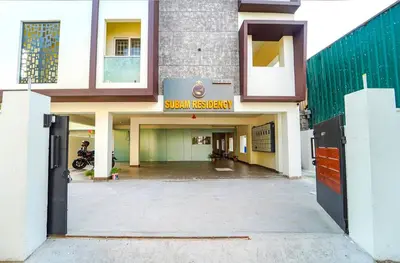 an entrance to a building with a sign on it at Subam Residency in Singānallūr