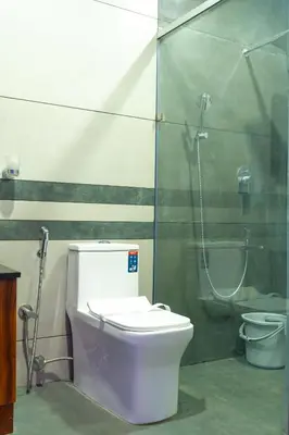 a bathroom with a toilet and a shower at Pomma Holidays and Resorts in Muthanga