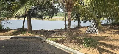 a white rope swing next to a body of water at Bharathapuzha villa in Kārakkād