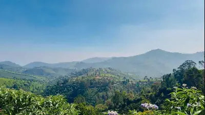 a view of a valley with trees and mountains at eagle resort in Ketti