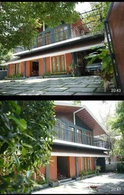 two pictures of a building with a balcony at LINE Villas in Kodungallūr