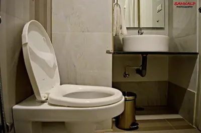 a bathroom with a white toilet and a sink at Sepoy Grande Mysore in Mysore