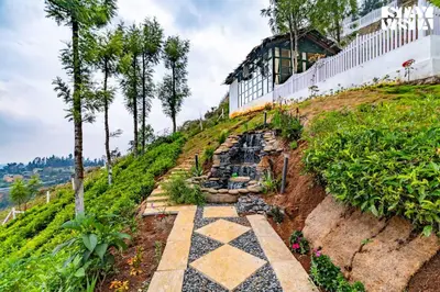 a stone path up a hill with trees at StayVista at Under the Stars Lovedale ooty in Ooty