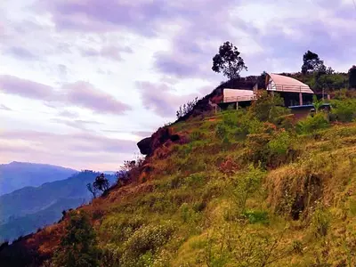 a house on the side of a grassy hill at Cocoon Creek in Kodaikānāl