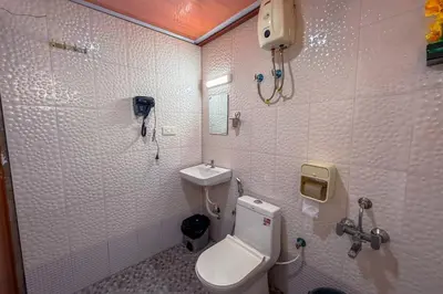 a bathroom with a toilet and a sink at Mayflower Family Lounge -Cochin Airport in Nedumbassery